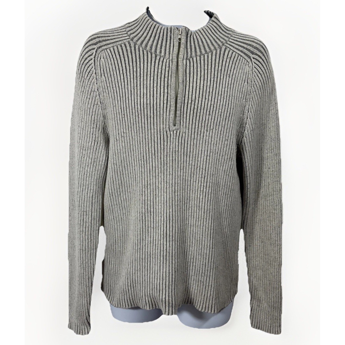 Y2k American Rag Men's L Gray 1/4 Zip Rib Knit Sweater Pullover Cotton Wpl8046